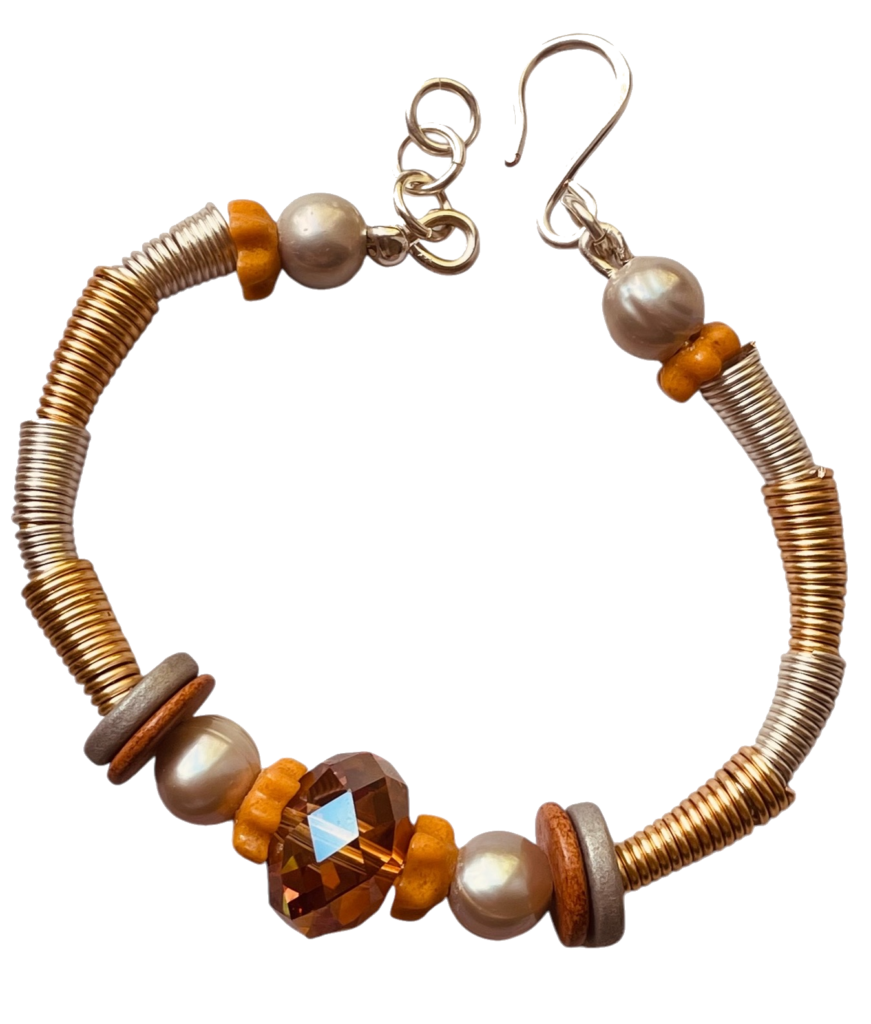Two-Color Metal and Crystal Bangle